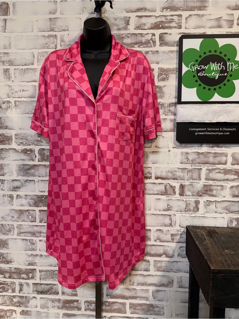 Jess Lea Pink Checker Short-Sleeve Button Pajama shirt